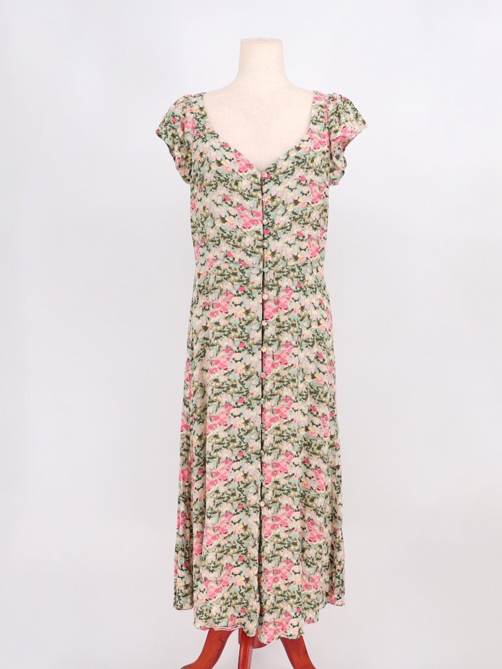 LOFT Floral Cap Sleeve Button Front Midi Dress Size 8